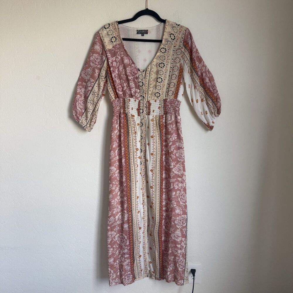 J Gee Womens Medium Babydoll Patchwork Maxi Dress Boho Hippie Gypsy Festival